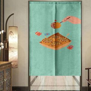 DOTBUY-SHOP Food Door Curtain, Indoor Curtains Linen Fly Curtains for Doors for Bistro Home, Kitchen, Living Room, Window Curtain Decorative Cut Off Door Blinds (Octopus balls,65x90cm)