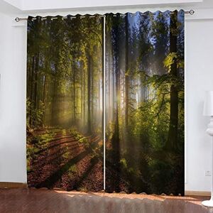 Generic Blackout Curtains For Bedroom 3D Forest Sunny Landscape Pattern Super Soft Bedroom Eyelet Curtains 280(W) X 250(H) Cm, Girls Nursery Home Decoration Thermal Insulated Curtains, 2 Panels -2P3A/T2U0-3