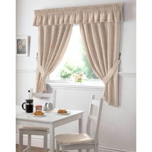 PCJ SUPPLIES Gingham Check Cream Beige Kitchen Curtains Drapes W46 X L54 TIEBACKS Included