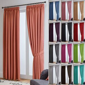 John Aird Thermal Energy Saving Blackout Tape Top Curtains - Matching Tiebacks Included (Coral, 229cm Width x 183cm Drop (90"x 72")