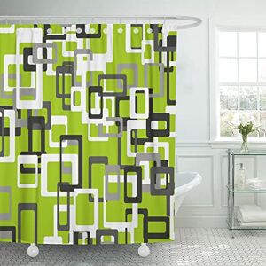 Semtomn Shower Curtain Modern Lime Green Black Gray White 72"x72" Home Decor Waterproof Bath Bathroom Curtains Set with Hooks