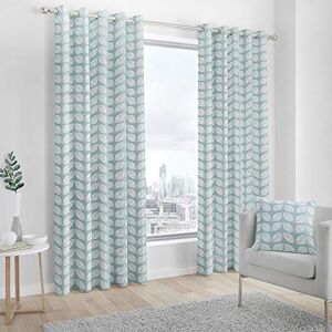 Fusion Delft Leaf Print 100% Cotton Eyelet Lined Curtains, Duck Egg, 46 x 54 Inch, Polyester, W117cm (46") x D137cm (54")