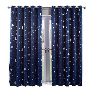 Dreamscene Blackout Curtains For Kids Bedroom, Navy Blue Galaxy Star Thermal Curtains, Cool in Summer, Warm in Winter, Navy Blue Moon Stars - 117 x 137cm(Approx), 46" wide x 54" drop