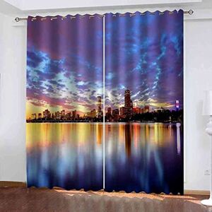 Generic Blackout Curtains For Bedroom Night View Of City Buildings Eyelet Thermal Insulated Blackout 3D Print Window Drapes Curtains For Living Room Set Of 2 Curtains Panels 140(W) X 160(H) Cm -3V4A+U8P9-9