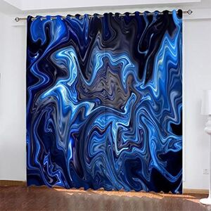 Generic Thermal Insulated Drapes Curtains - Blue Abstract Art With Blackout 3D Printed Curtain, Thermal Insulated Eyelet Window Drapes For Children'S Room Girls Boy Bedroom 2 Panels 280(W) X 250(-4D1U+Z0P9-3