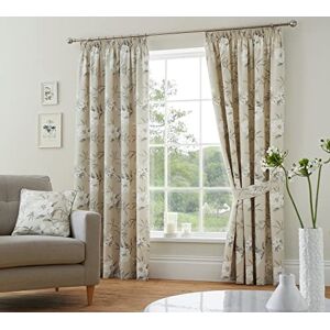 Dreams & Drapes - Natural Beige Flowers Pencil Pleat Curtains W66 x L90 (168 x 229cm) - 2x Tie Backs - Cream Floral Curtains for Living Room - Vintage Flower Curtains - Eve Collection