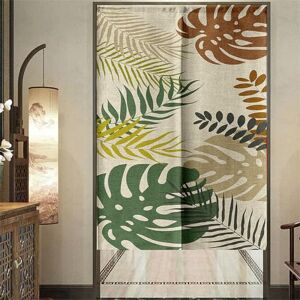 Surwin Japanese Noren Doorway Curtain Cotton Linen, Tropical Plant Half-Door Curtain Window Treatment Tapestry for Home Kitchen Bistro Partition Shading Shops Restaurant (Brown leaf,90x180cm)