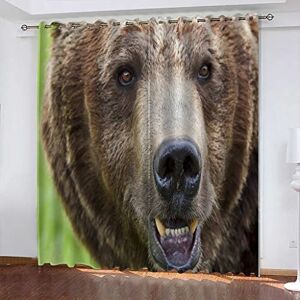 Generic Blackout Curtains Eyelet 280(W) X 250(H)Cm Animal Brown Bear Curtains Blackout 3D Insulated Pleated Printed Pencil Pleat Eyelet Curtains Polyester Microfibre For Living Room/Home Office/B -2O2P-E5U5-9