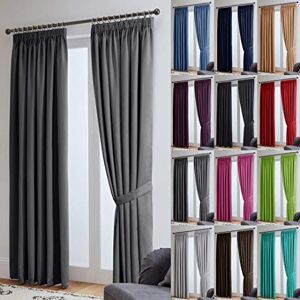 John Aird Thermal Energy Saving Blackout Tape Top Curtains - Matching Tiebacks Included (Grey, 168 x 229cm (66"x 90"))