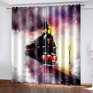 Generic Blackout Curtains For Living Room - 3D Abstract Train 140(W) X 160(H) Cm - Soundproof Curtains Modern Stylish 3D Printed Design Eyelet Blackout Curtains Thermal Insulation For Living -1F3D+P1U8-2