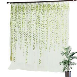 Generic Willow Voile Curtains - Willow Branch Printed Sheer Curtain, Single Voile Curtain Panel Green Light Smooth Window Tulle Curtains, Drapes With Exquisite Tulle Design Durable Curtains Home Aesthetic