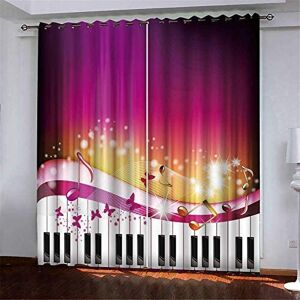 Generic Blackout Curtains For Kids Bedroom Super Soft Thermal Insulated Living Room Eyelet Curtains 140(W) X 160(H) Cm Noise Reducing Window Treatments Curtains 3D Purple Piano 2 Panels -3P5G+Z8U8-2