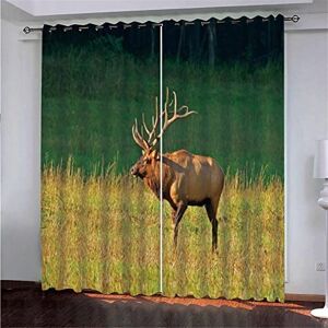Generic 3D Printed Blackout Curtains Digital Printing Shade Eyelet Vertical Curtains, Prairie Animal Elk Perforated Breathable Insulation Curtains, For Living Room Bedroom Kid Room 280(W) X 250(H -5R2U+V8P8-4