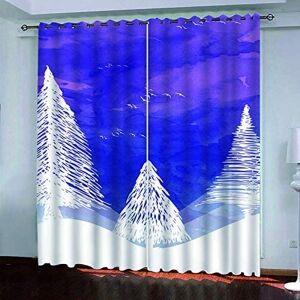 Generic Blackout Curtain Thermal Insulated Snow Mountain Trees Graffiti 3D Super Soft Polyester Noise Reduction Blackout Eyelet Curtains For Child Bedroom Living Room Office Home Decoration 140(W -6P1O-U5P5-9