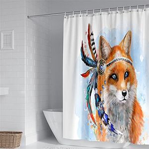 Oduo 3D Shower Curtains Bathroom Shower Curtains Mould Proof Resistant Waterproof Washable Shower Curtain Liner with 12 Hooks - Fox Print Bath Curtain (Bohemia Style,90x180cm)