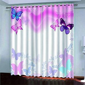 Generic 3D Printing Curtains 140(W) X 160(H)Cm Simple Pink Butterfly - Perforated Waterproof Mildew Resistant Polyester Fabric Super Soft Thermal Insulated Bedroom Blackout Eyelet Curtains For Li -7U7L-P6G9-1