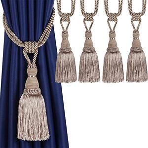 BEL AVENIR Decorative Curtain Tiebacks Handmade Elegant Rope Ties tassels Holdbacks for Drapes (Light Beige, 4)