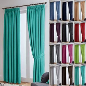 John Aird Thermal Energy Saving Blackout Tape Top Curtains - Matching Tiebacks Included (Teal, 168 x 229cm (66"x 90"))