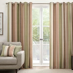 Fusion - Whitworth Stripe - 100% Cotton Pair of Eyelet Curtains - 46" Width x 54" Drop (117 x 137cm) in Green