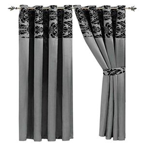 ml MassAri Limited Grey Damask Curtains 66''x72'' Eyelet Ringtop Curtains For Bedroom Living Room With 2 Tie Backs