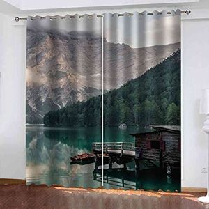 Generic Bedroom Blackout Curtains 3D Forest Lake View -Set Of 2 Panels -Print 3D Pattern Eyelet Thermal Insulated Blackout Curtains For Kids Boys Girls Bedroom - 140(W) X 160(H) Cm -2G2N/U5P9-8