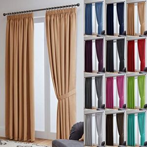 John Aird Thermal Energy Saving Blackout Tape Top Curtains - Matching Tiebacks Included (Natural, 229 x 229cm (90"x 90"))