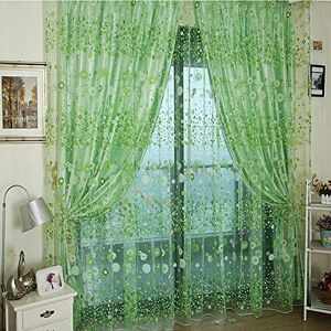 Ceally Home Flower Sheer Curtain 1 Panel Tulle Window Treatment Voile Drape Valance Curtain Sets Top Modern Sheer Curtain Tulle Small Flower Curtain 100 X 200Cm Green For Bedroom