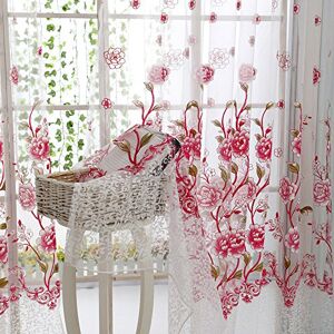 TYUSGH Floral Voile Window Curtain 200x100cm 1PC Elegant Rod Pocket Top Rose Floral Sheer Voile Curtain Tulle Transparent Window Decor for Living Room Bedroom Glass Door (Pink, One Size)