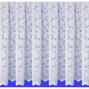 Maple Textiles York White Net Curtain. 36"(90cm) Drop in Luxury Victorian Lace Effect Damask Pattern. Sold by the Metre.