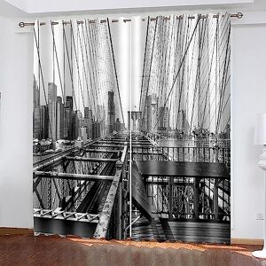 Generic Bedroom Blackout Curtains 3D Black And White City Buildings -Set Of 2 Panels -Print 3D Pattern Eyelet Thermal Insulated Blackout Curtains For Kids Boys Girls Bedroom - 2 X 70 X 160 Cm -9G1O3E6Y2P8U6K5