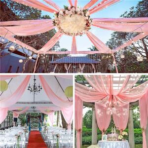 Mateju Chiffon Backdrop Curtain Wedding Decoration Voile Fabric Curtains Bow Bed Frame Drape Scarf Draperies for Wedding Arch Celebrations Party Ceremony Stage Decor (2.46x18.04FT,Peach Pink)