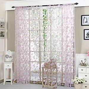 TYUSGH Voile Curtains Flower Printed Tulle 100x200cm Drop Window Door Scarf Panel Voile Fabric Home Textiles Light Filtering Drape for Bathroom Bedroom Kitchen