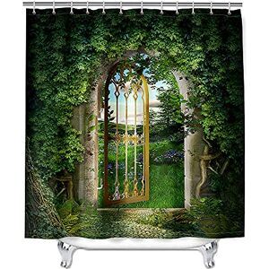 ENEN Enhome Shower Curtain 3D Green Forest Magic Forest Mildewproof Waterproof Durable Decorative Curtains Polyester Fabric with 12 Hooks, Privacy Protection for Bathroom (120x180cm,Forest Gate)