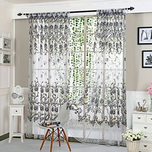 AQ899 Voile Curtain Window Panel Curtain Tulle Drape Peony Sheer Voile Fabric 1 Home Decor Curtains for Living Room 200cm x 100cm