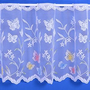 The Textile House Butterfly Floral Cafe Net Curtain in White - 3 Drops - Sold By The Metre (18" (45cm))