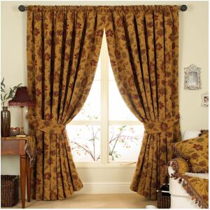 Paoletti Zurich Floral Pencil Pleat Curtains - Gold - Size 168 Cm X 229 Cm