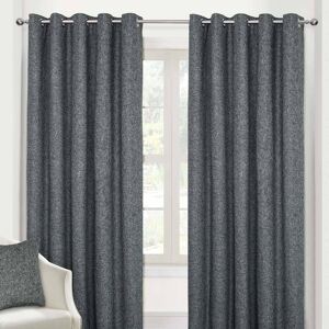 Homescapes Dark Grey Heavy Weight Textured Blackout Lined Eyelet Curtain Pair, 66 x 72"