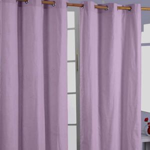 Homescapes Cotton Plain Mauve/Lilac Ready Made Eyelet Curtain Pair, 117 x 137 cm