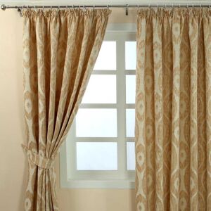 Homescapes Cream and Gold Jacquard Curtain Abstract Ikat Design Fully Lined - 46" X 72" Drop