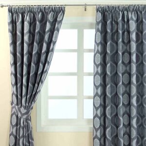 Homescapes Blue Jacquard Curtain Modern Curve Design Fully Lined - 66" X 54" Drop