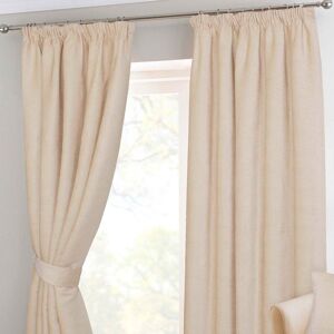 Homescapes Natural Chenille Pencil Pleat Lined Curtains Pair, 46 x 72"