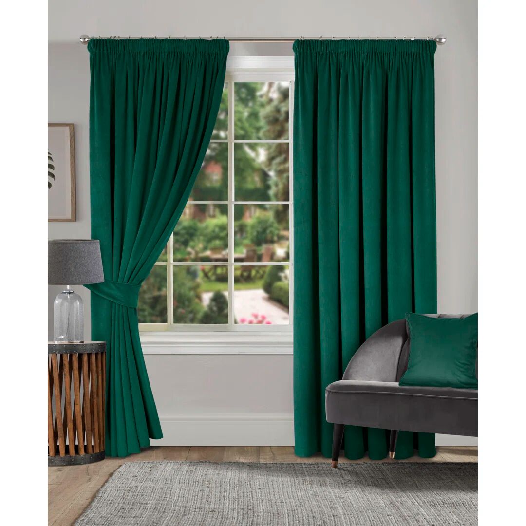 Photos - Curtains & Drapes Fairmont Park Velour Fully Lined Pencil Pleat Room Darkening Curtains gree