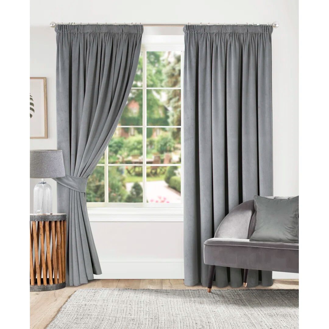 Photos - Curtains & Drapes Fairmont Park Velour Fully Lined Pencil Pleat Room Darkening Curtains gray