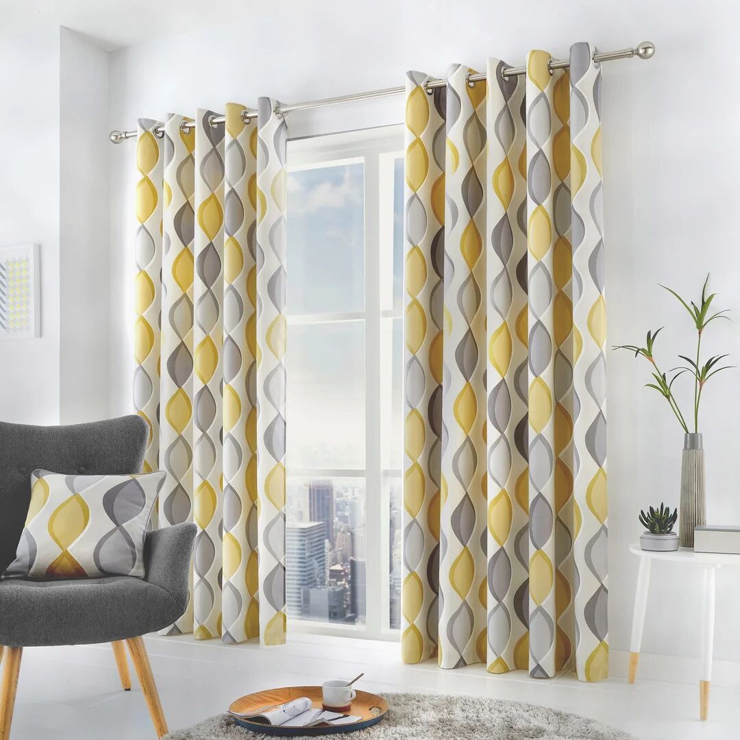 Fusion 100% Cotton Ready Made Eyelet Curtain gray/yellow 229.0 H cm