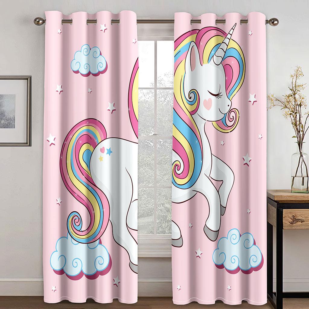 jacket-pa Cartoon Pink Lovely Unicorn Animal Girl Princess Kids Windows Curtains For Living Room Bedroom Bathroom Kicthen Door Home Decor