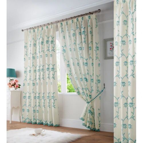 Rosalind Wheeler Cathryn Pencil Pleat Semi Sheer Curtain Rosalind Wheeler Colour: Teal, Panel Size: Width 229cm x Drop 229cm  - Size: