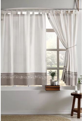 August Grove Arroyo Natural Tab Top Room Darkening Curtain August Grove Colour: Natural Beige/Coffee, Panel Size: 228 W x 228 D cm  - Size: 117 W x 137 D cm