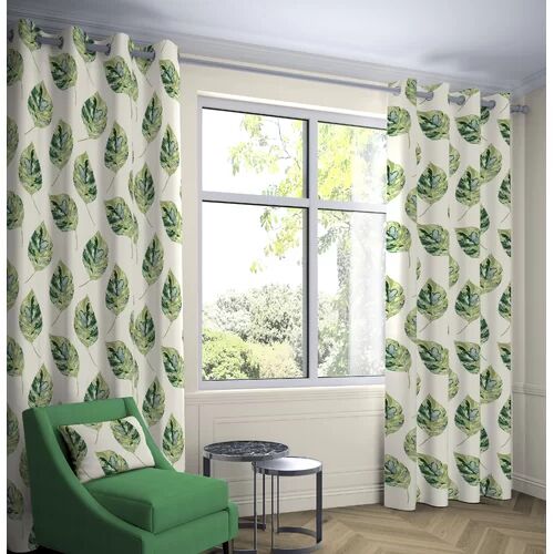 Ebern Designs Boler Leaf Tailored Pencil Pleat Thermal Curtains Ebern Designs Colour: Forest Green, Panel Size: Width 167 x Drop 228 cm  - Size: Large