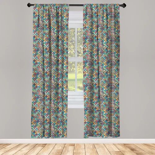 Latitude Vive Reece Bohemian Checkered Folk Room Darkening Curtains Latitude Vive Panel Size: Width 150 x Drop 225 cm  - Size: Width 150 x Drop 245 cm