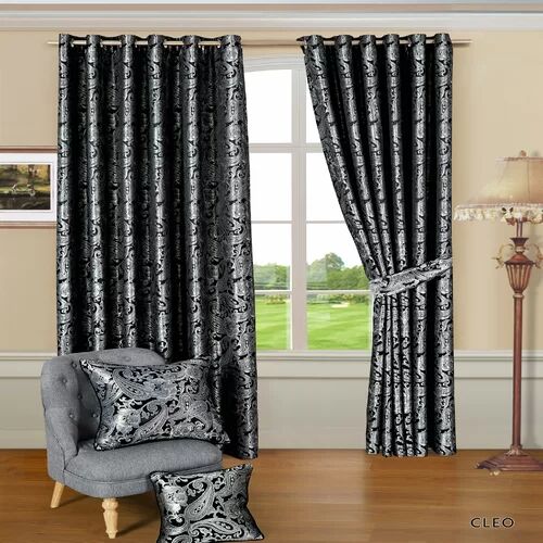 Textile Home Cleo Eyelet Thermal Curtains Textile Home Panel Size: 228 W x 137 D cm, Colour: Black  - Size: 228 W x 182 D cm
